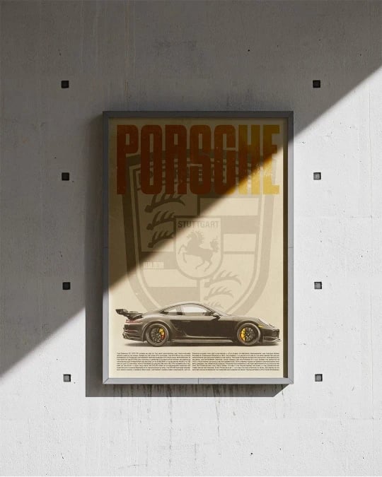 Porsche Stuttgart poster featuring a sports car.